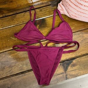 Betty‎ Jade Swimwear Maroon Strappy Bikini- XL